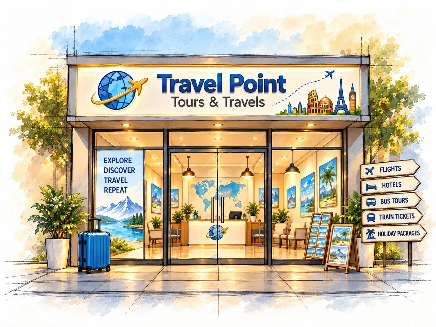Illustration of the Travel Point Tours & Travels office, where it all began in 2016